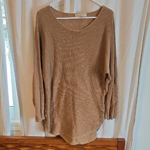 Michael Kors Taupe Scoop Neck Knit Sweater with Side Button Detail